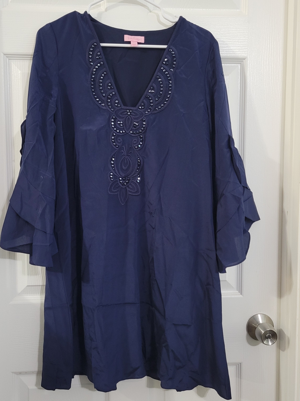 Read Description Lilly Pulitzer Navy Embellished V-Neck Tunic w/ Ruffle Sleeves